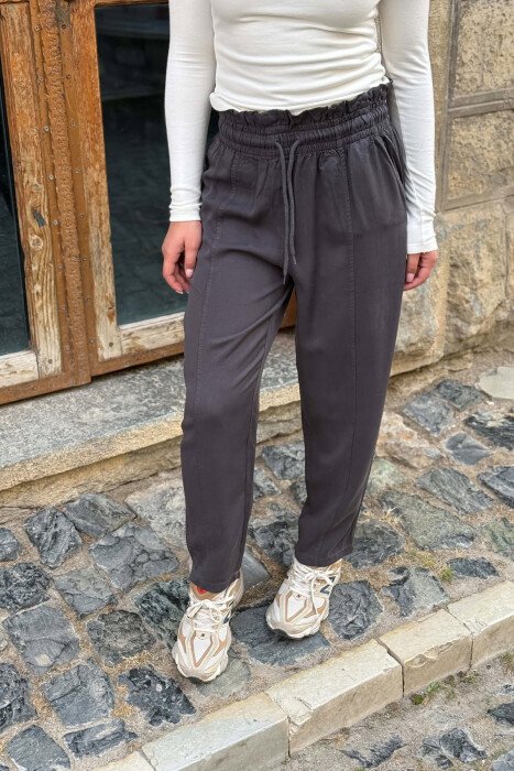 ONE COLOR ELASTIC WAIST WOMAN TROUSERS DARK GREY/GEE - 4