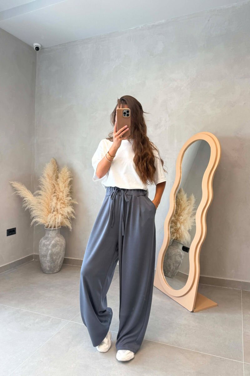 ONE COLOR ELASTIC WAIST WOMAN TROUSERS DARK GREY/GEE - 1