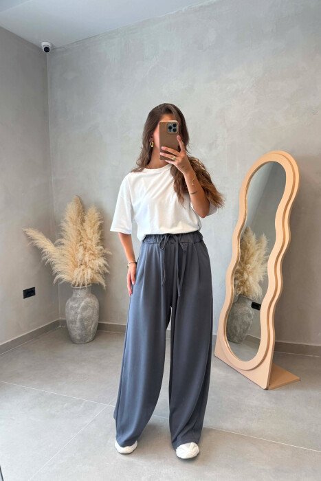 ONE COLOR ELASTIC WAIST WOMAN TROUSERS DARK GREY/GEE - 3