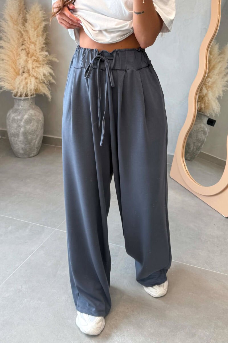 ONE COLOR ELASTIC WAIST WOMAN TROUSERS DARK GREY/GEE - 4