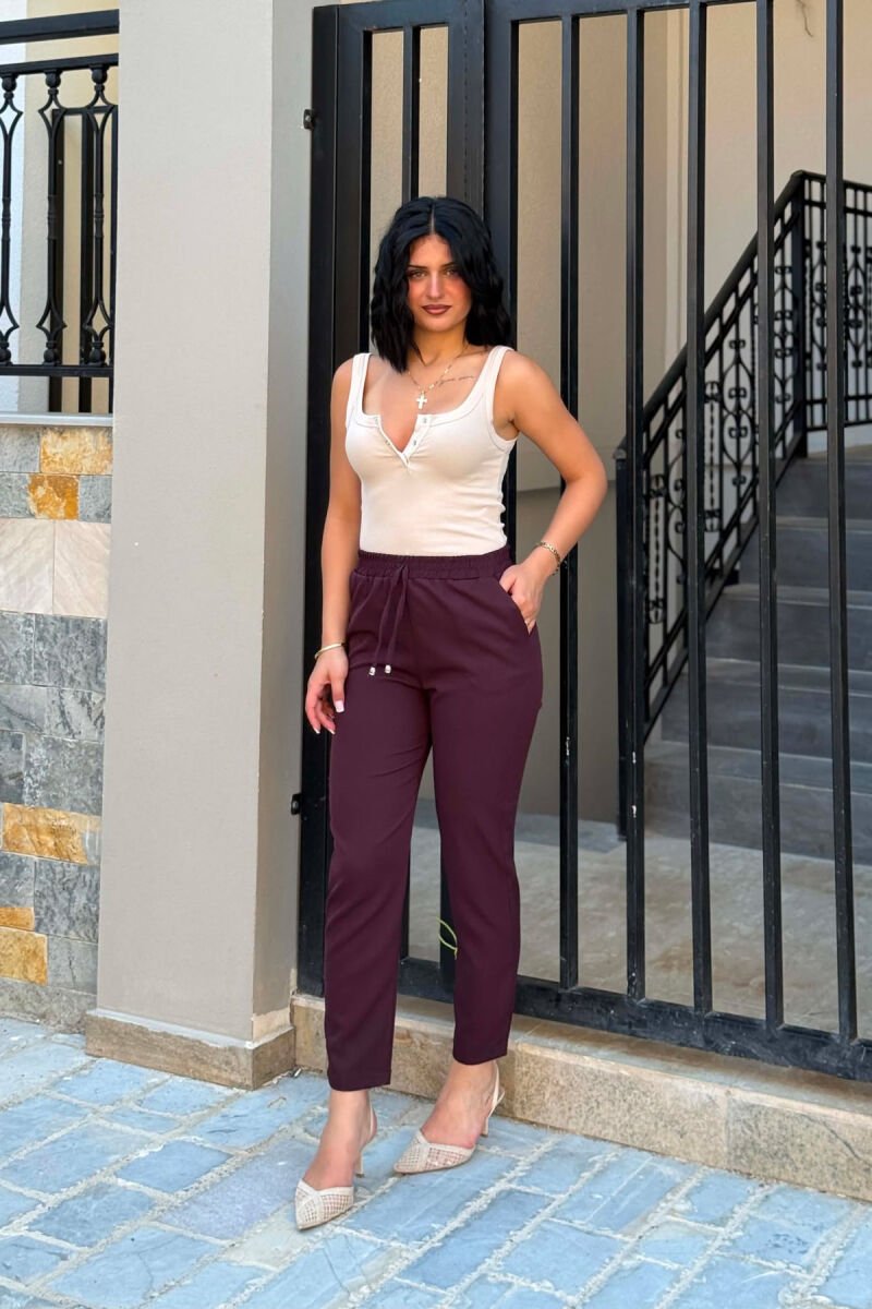 ONE COLOR ELASTIC WAIST WOMAN TROUSERS DARK PURPLE/LEJLA ERRET - 1