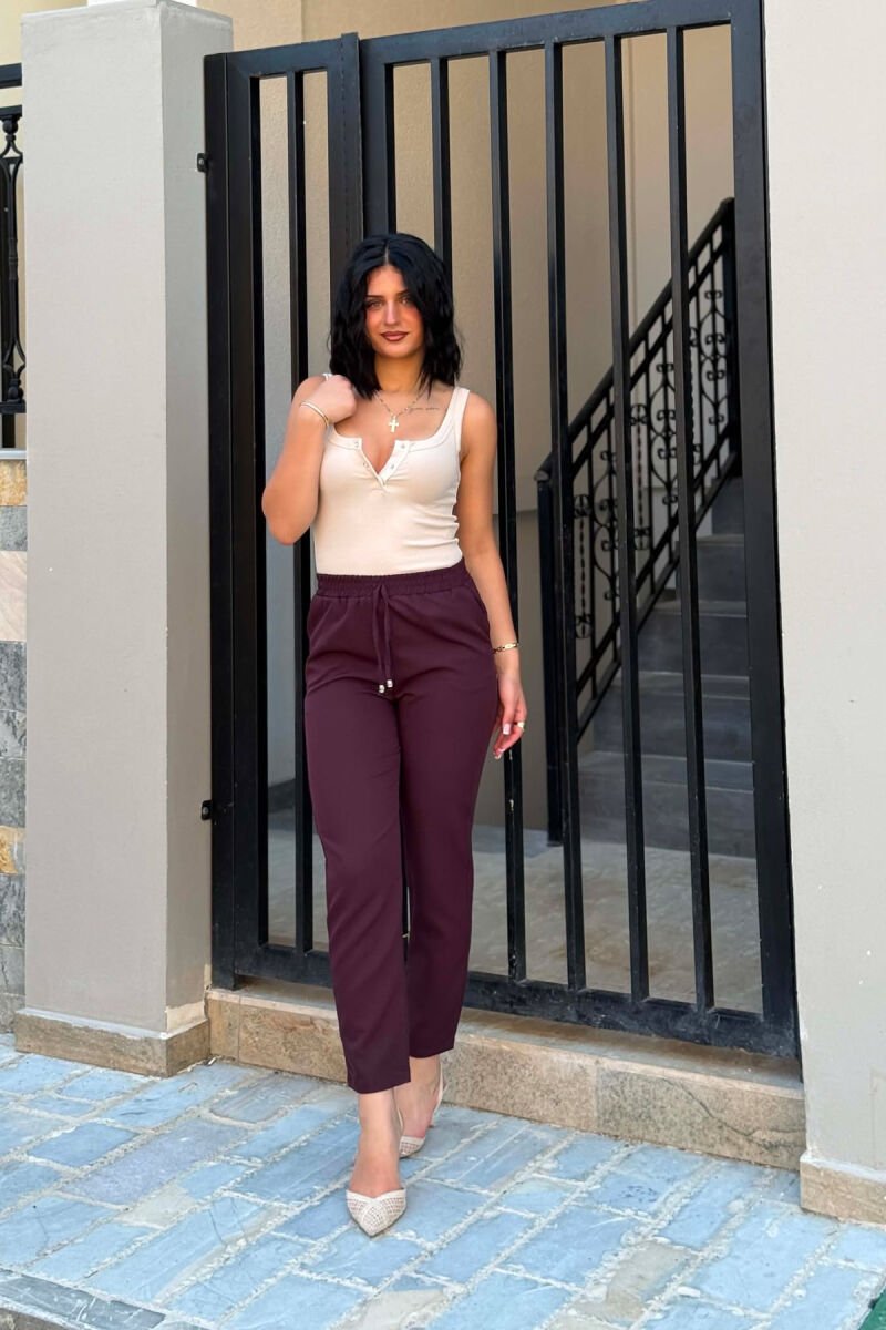 ONE COLOR ELASTIC WAIST WOMAN TROUSERS DARK PURPLE/LEJLA ERRET - 2