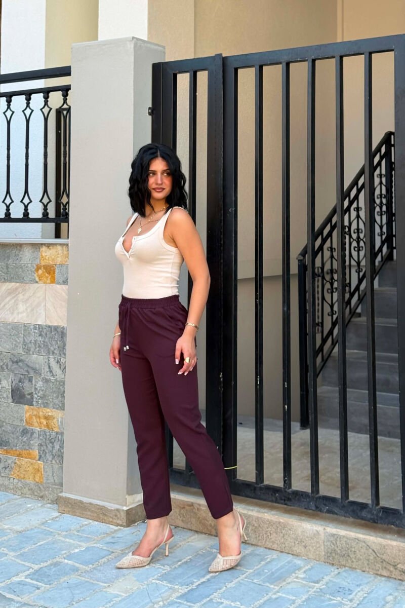 ONE COLOR ELASTIC WAIST WOMAN TROUSERS DARK PURPLE/LEJLA ERRET - 3