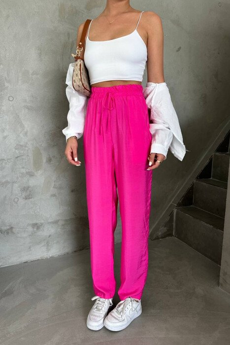 ONE COLOR ELASTIC WAIST WOMAN TROUSERS FUCHSIA/CIKLAMI - KLAUDIO FASHION