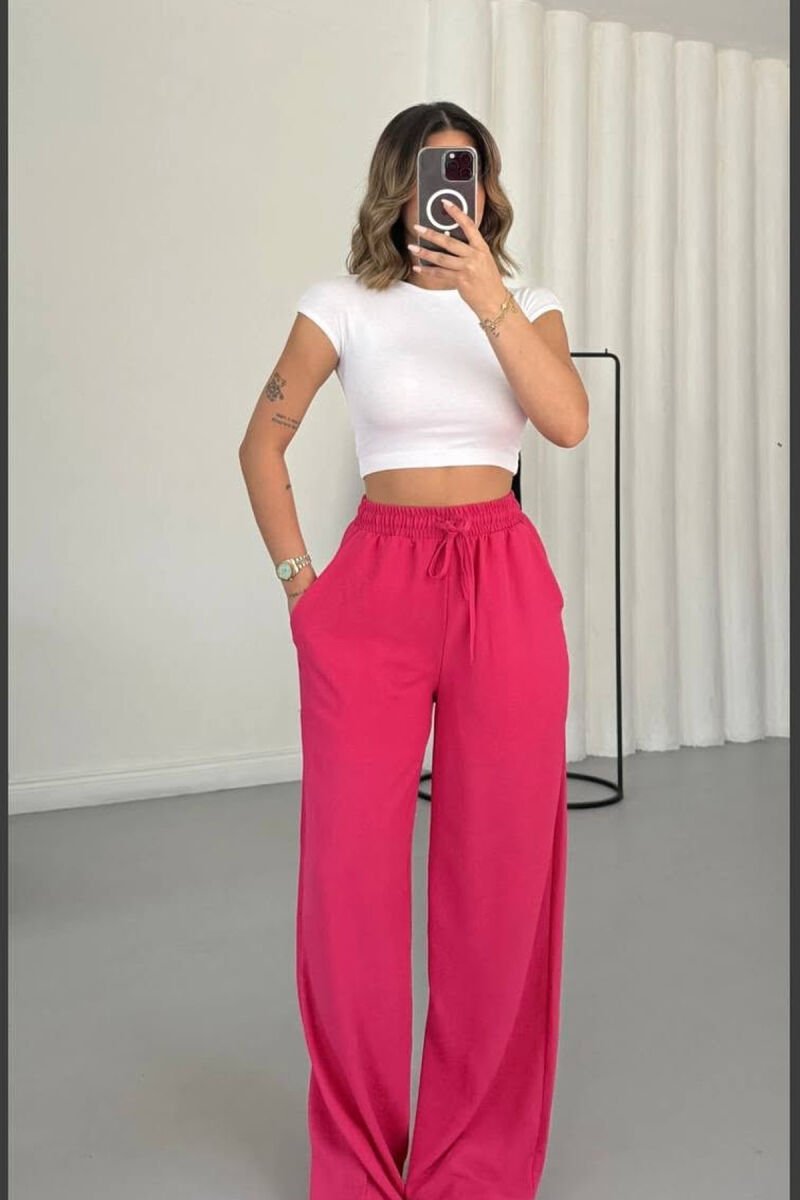 ONE COLOR ELASTIC WAIST WOMAN TROUSERS FUCHSIA/CIKLAMI - 1