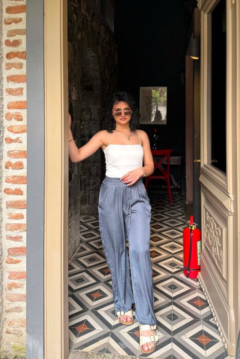 PANTALLONA NJE NGJYRESHE ME BEL ELASTIK PER FEMRA NE NGJYRE GRI - KLAUDIO FASHION