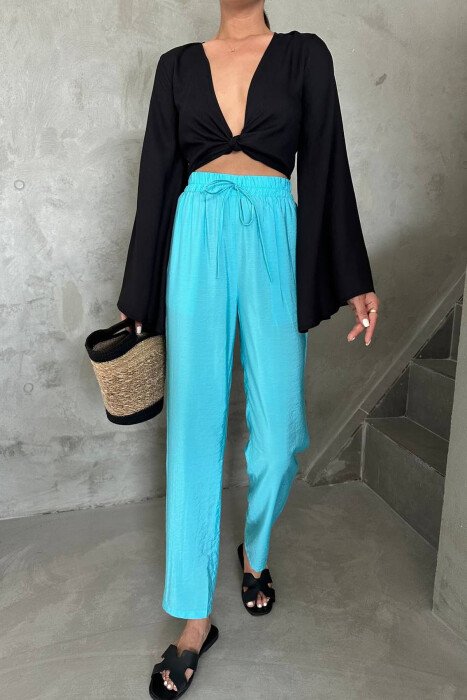 ONE COLOR ELASTIC WAIST WOMAN TROUSERS LIGHTBLUE/BZ - KLAUDIO FASHION