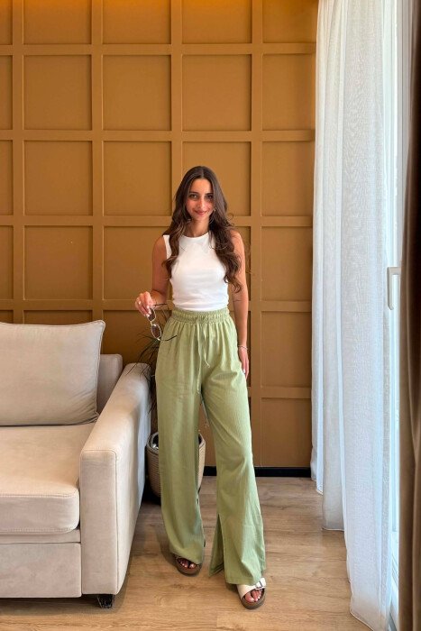 ONE COLOR ELASTIC WAIST WOMAN TROUSERS OLIVE/ULLI - KLAUDIO FASHION