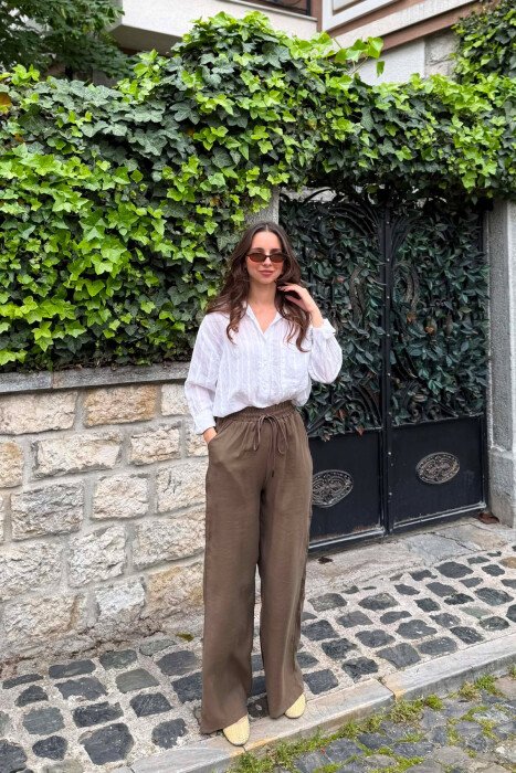 ONE COLOR ELASTIC WAIST WOMAN TROUSERS OLIVE/ULLI - 1