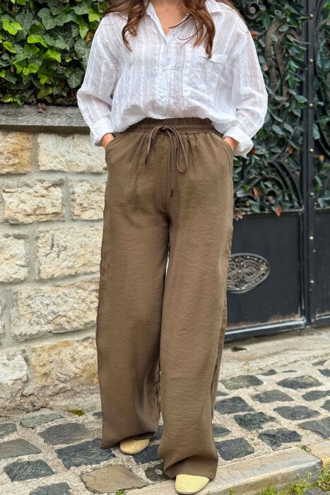 ONE COLOR ELASTIC WAIST WOMAN TROUSERS OLIVE/ULLI - 2