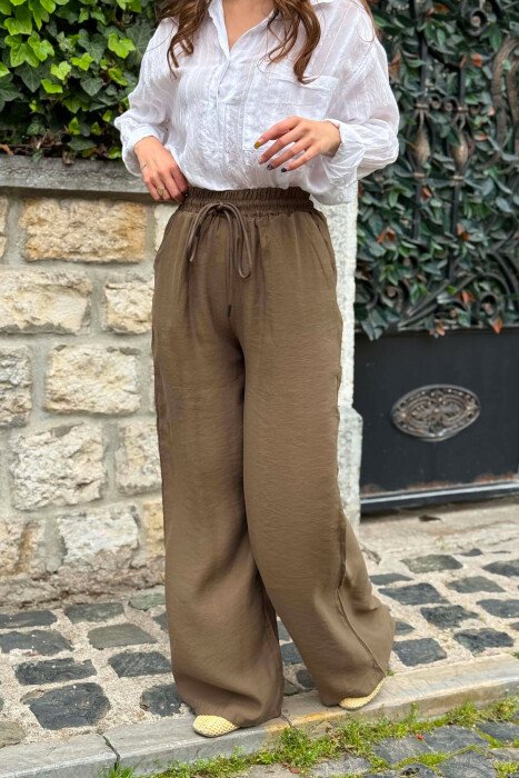 ONE COLOR ELASTIC WAIST WOMAN TROUSERS OLIVE/ULLI - 3