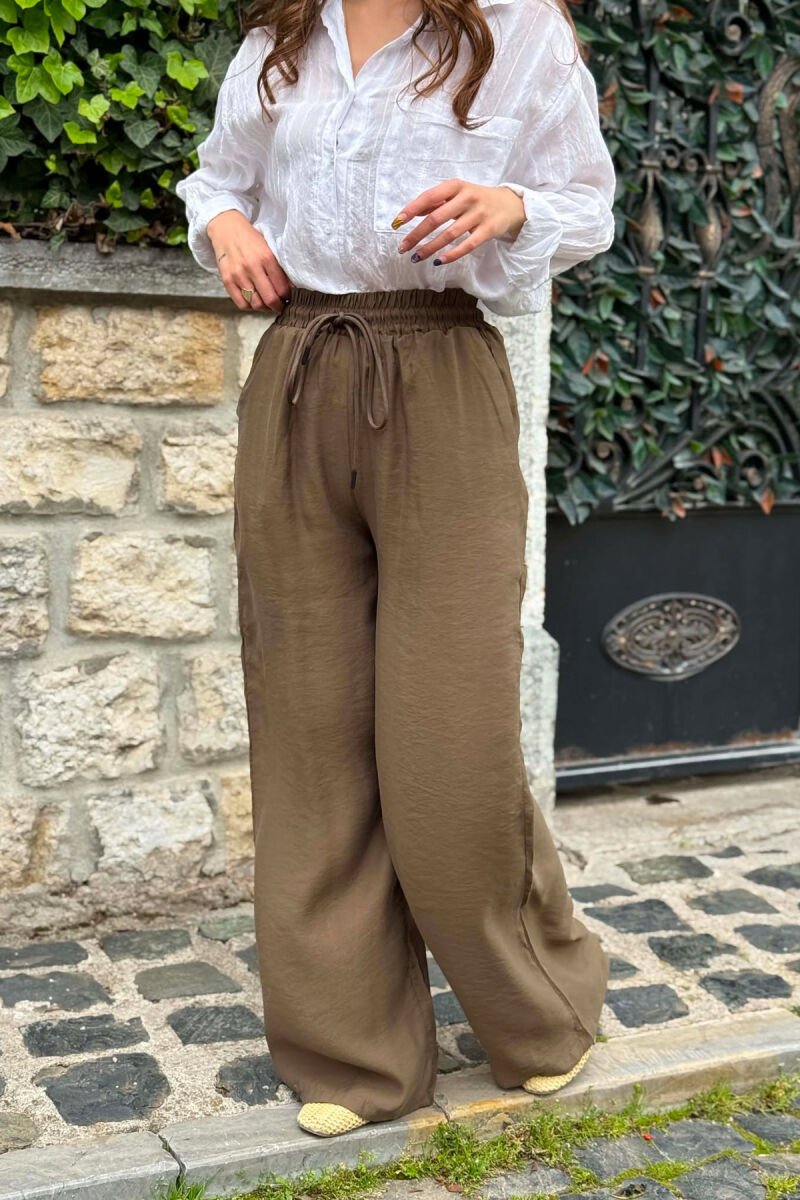 ONE COLOR ELASTIC WAIST WOMAN TROUSERS OLIVE/ULLI - 3