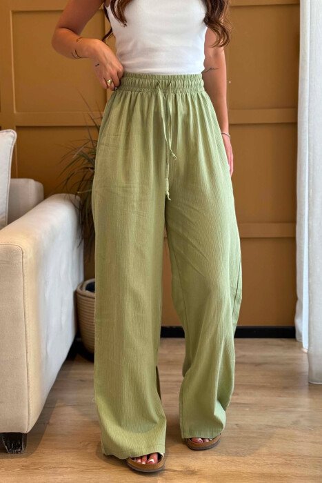 ONE COLOR ELASTIC WAIST WOMAN TROUSERS OLIVE/ULLI - 5