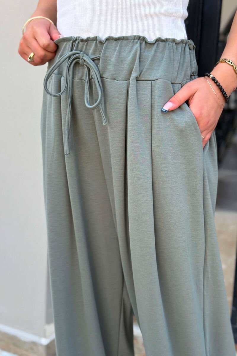 ONE COLOR ELASTIC WAIST WOMAN TROUSERS OLIVE/ULLI - 6