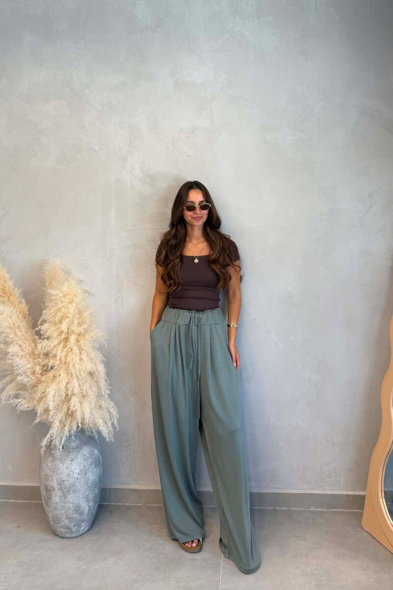 ONE COLOR ELASTIC WAIST WOMAN TROUSERS OLIVE/ULLI - 1