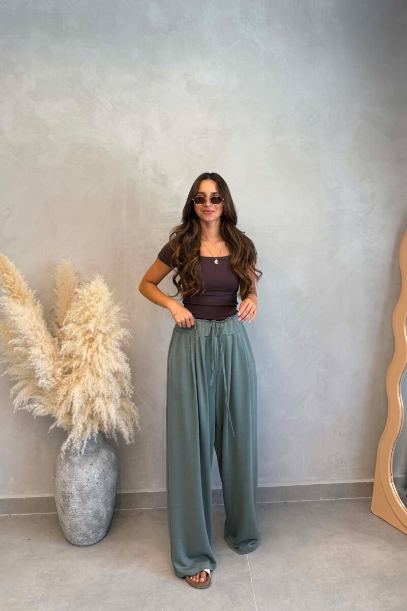 ONE COLOR ELASTIC WAIST WOMAN TROUSERS OLIVE/ULLI - 2