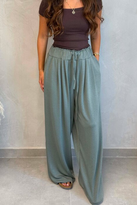 ONE COLOR ELASTIC WAIST WOMAN TROUSERS OLIVE/ULLI - 3