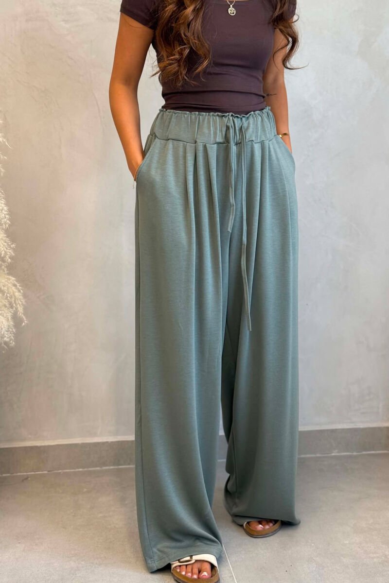 ONE COLOR ELASTIC WAIST WOMAN TROUSERS OLIVE/ULLI - 4