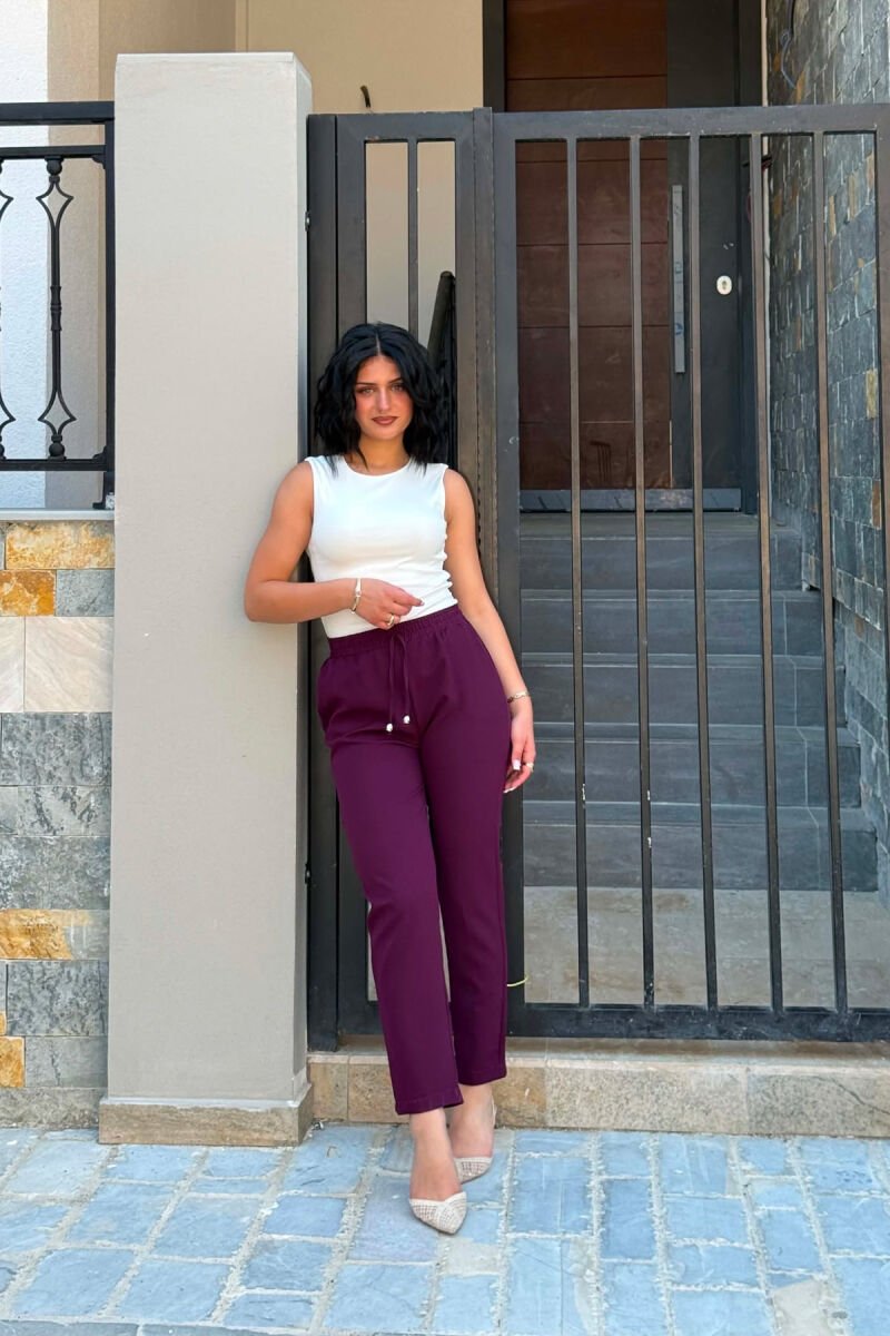 ONE COLOR ELASTIC WAIST WOMAN TROUSERS PURPLE/LEJLA - 1