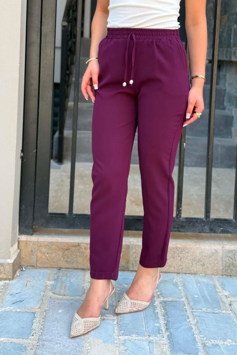 ONE COLOR ELASTIC WAIST WOMAN TROUSERS PURPLE/LEJLA - 3