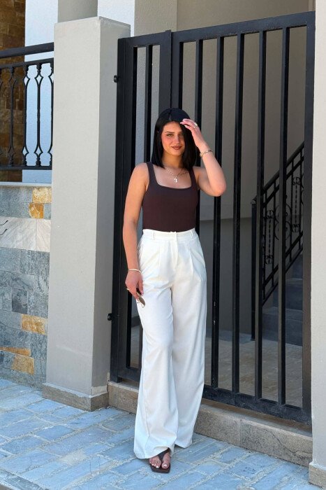 ONE COLOR ELASTIC WAIST WOMAN TROUSERS WHITE-E BARDHE - 