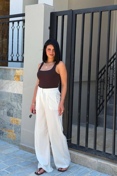 ONE COLOR ELASTIC WAIST WOMAN TROUSERS WHITE-E BARDHE - 2