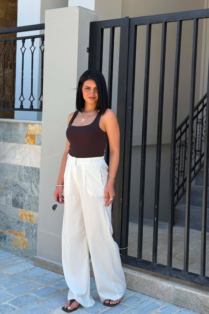 ONE COLOR ELASTIC WAIST WOMAN TROUSERS WHITE-E BARDHE - 2