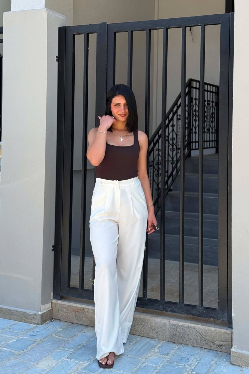 ONE COLOR ELASTIC WAIST WOMAN TROUSERS WHITE-E BARDHE - 3