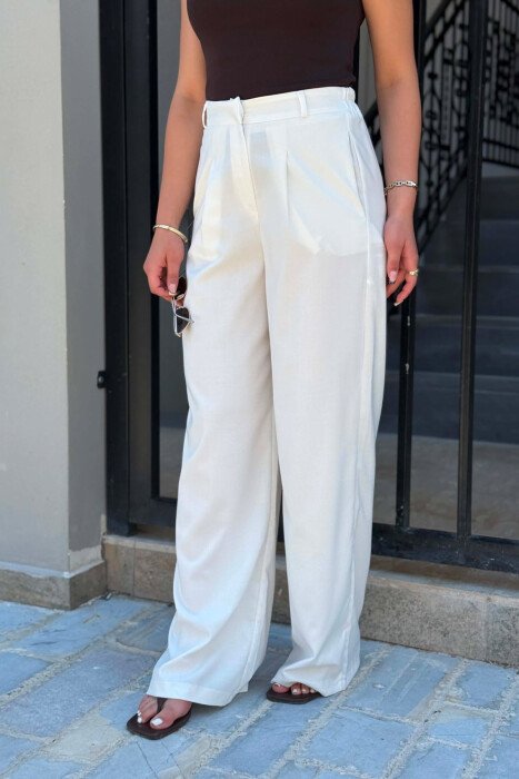 ONE COLOR ELASTIC WAIST WOMAN TROUSERS WHITE-E BARDHE - 4
