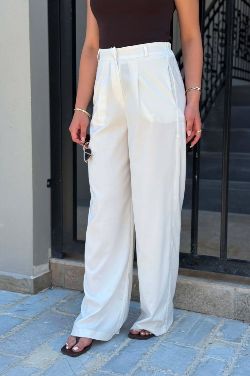 ONE COLOR ELASTIC WAIST WOMAN TROUSERS WHITE-E BARDHE - 4