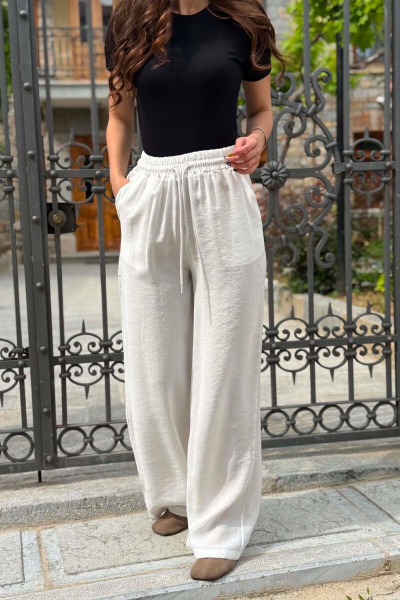 ONE COLOR ELASTIC WAIST WOMAN TROUSERS WHITE-E BARDHE - 2