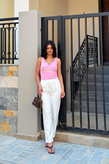 ONE COLOR ELASTIC WAIST WOMAN TROUSERS WHITE-E BARDHE - 2