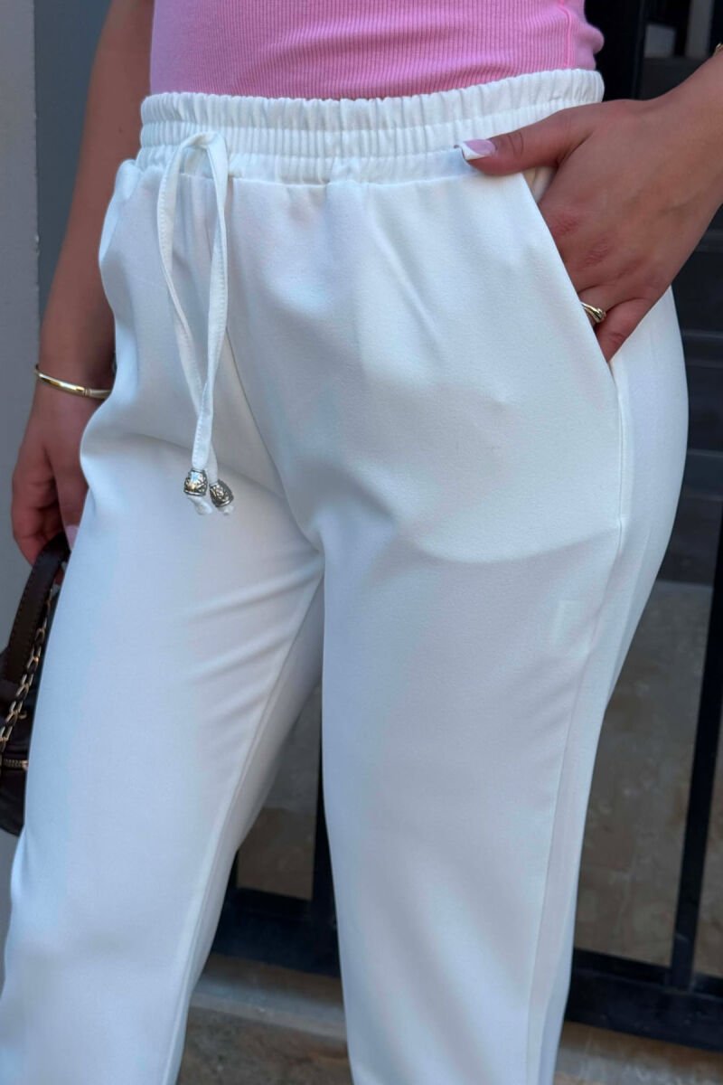 ONE COLOR ELASTIC WAIST WOMAN TROUSERS WHITE-E BARDHE - 4