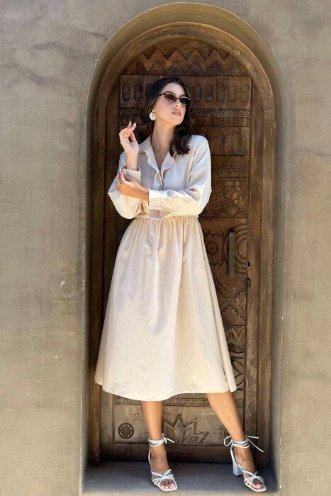 FUSTAN NJË NGJYRËSH PËR FEMRA NË NGJYRË KREM - KLAUDIO FASHION