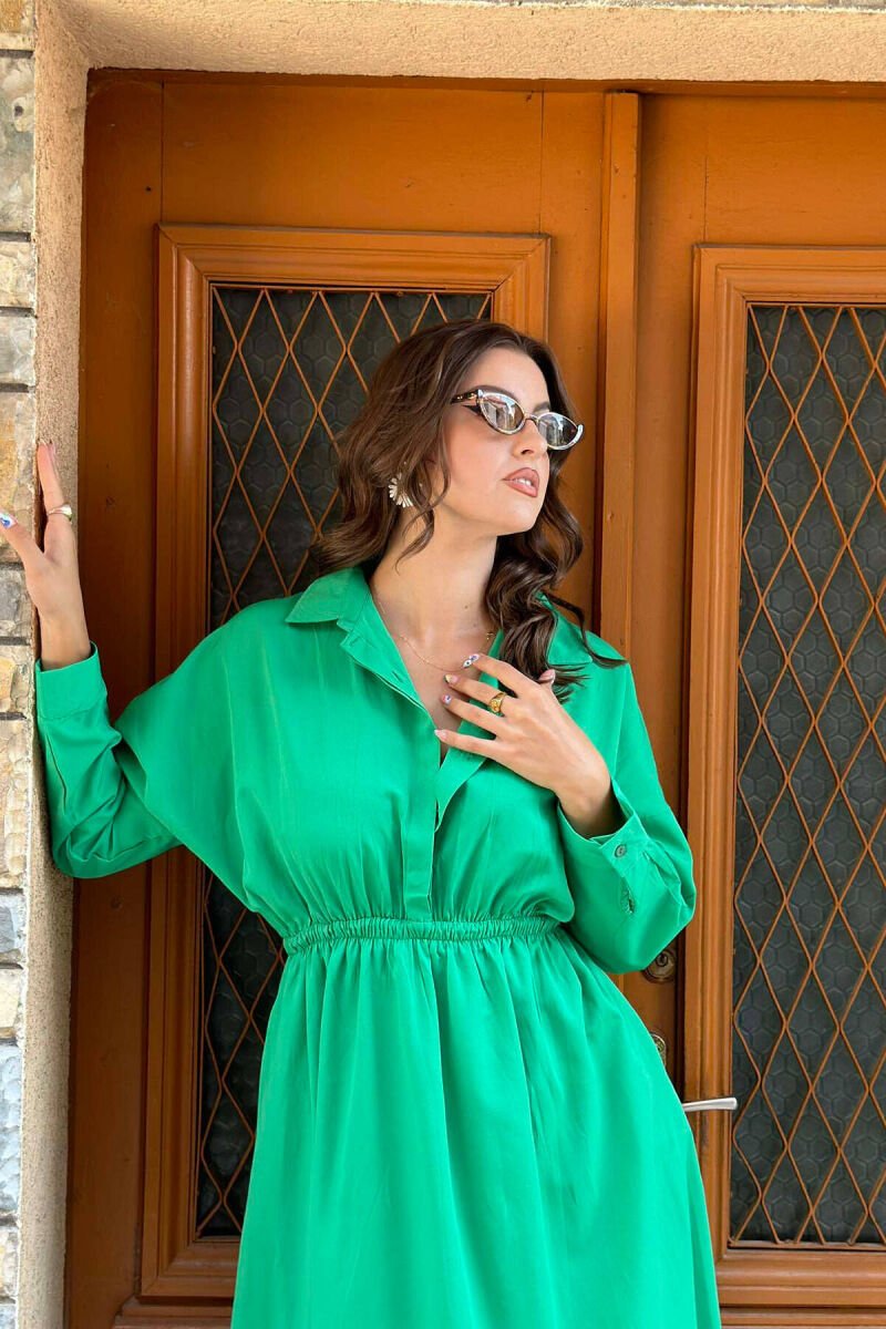 ONE COLOR ELASTIC WAIST WOMEN DRESS GREEN/JESHILE - 2
