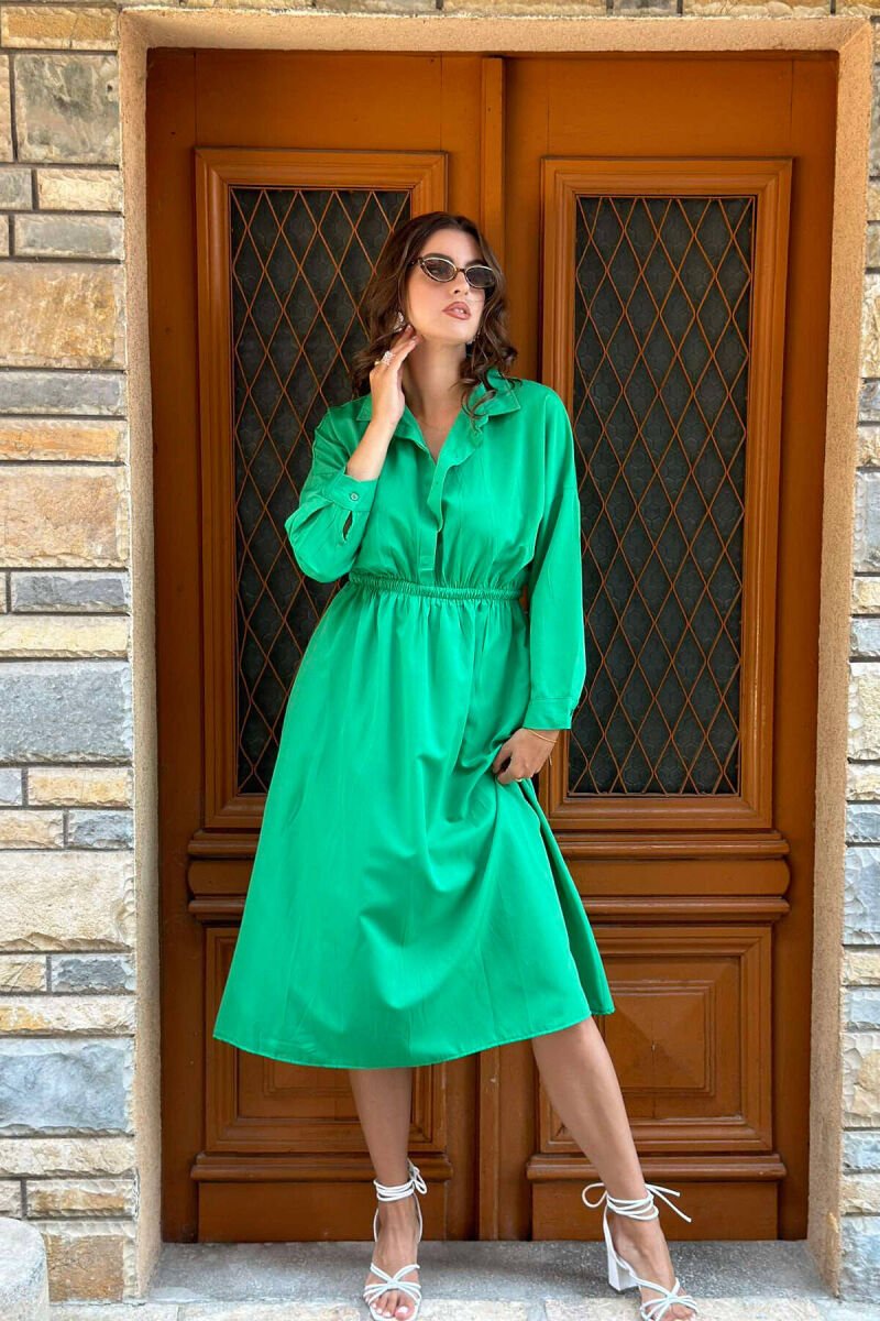 ONE COLOR ELASTIC WAIST WOMEN DRESS GREEN/JESHILE - 3