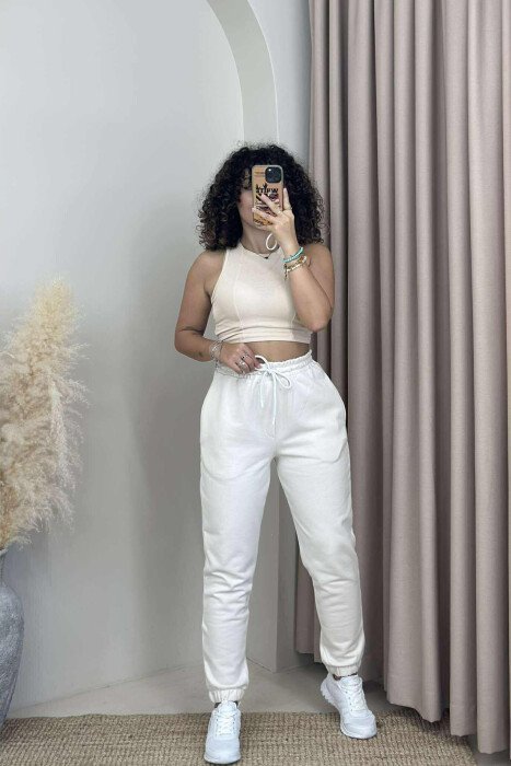 ONE COLOR ELASTIC WAIST WOMEN JOGGERS ANTIQUEWHITE/ANTIKE - 1