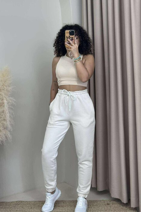 ONE COLOR ELASTIC WAIST WOMEN JOGGERS ANTIQUEWHITE/ANTIKE - 2