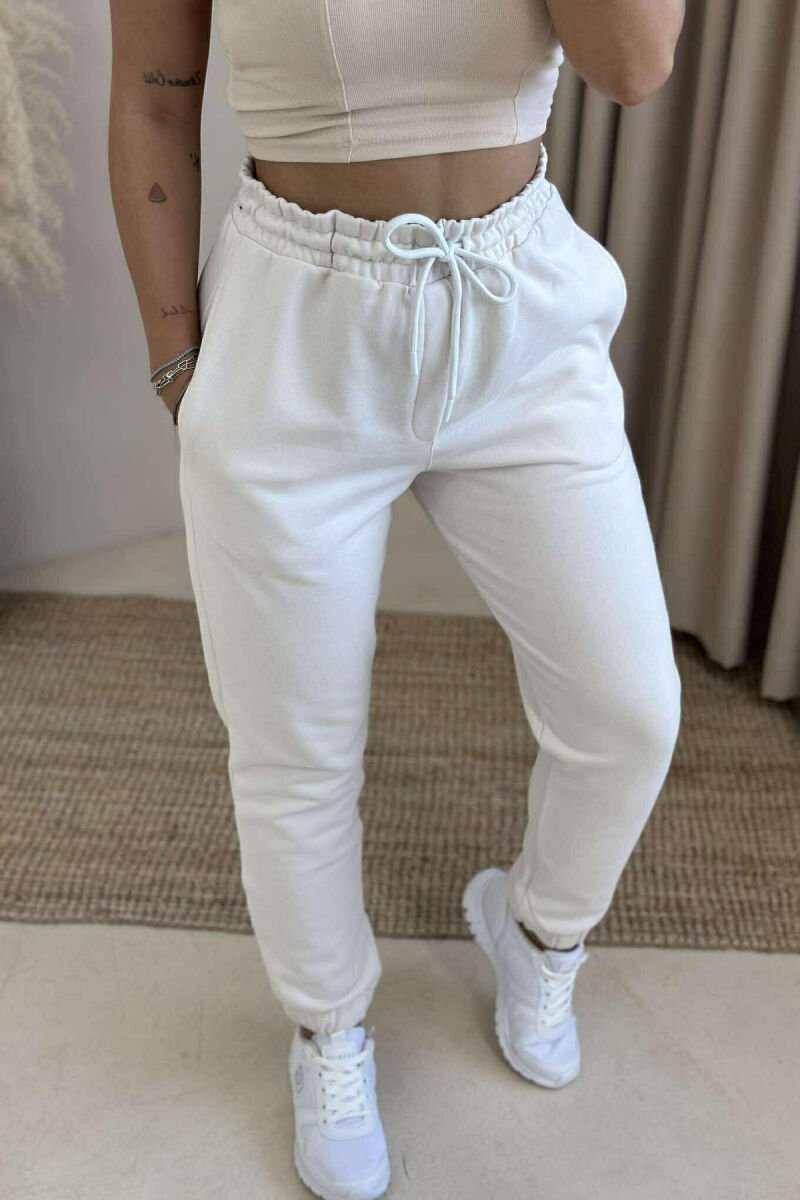 ONE COLOR ELASTIC WAIST WOMEN JOGGERS ANTIQUEWHITE/ANTIKE - 3