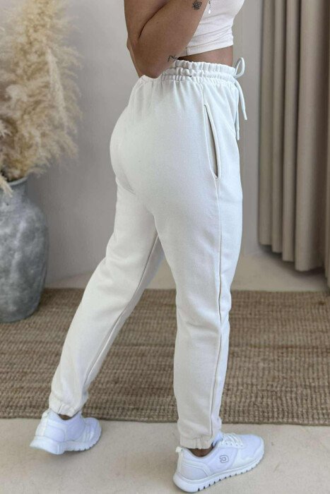ONE COLOR ELASTIC WAIST WOMEN JOGGERS ANTIQUEWHITE/ANTIKE - 4