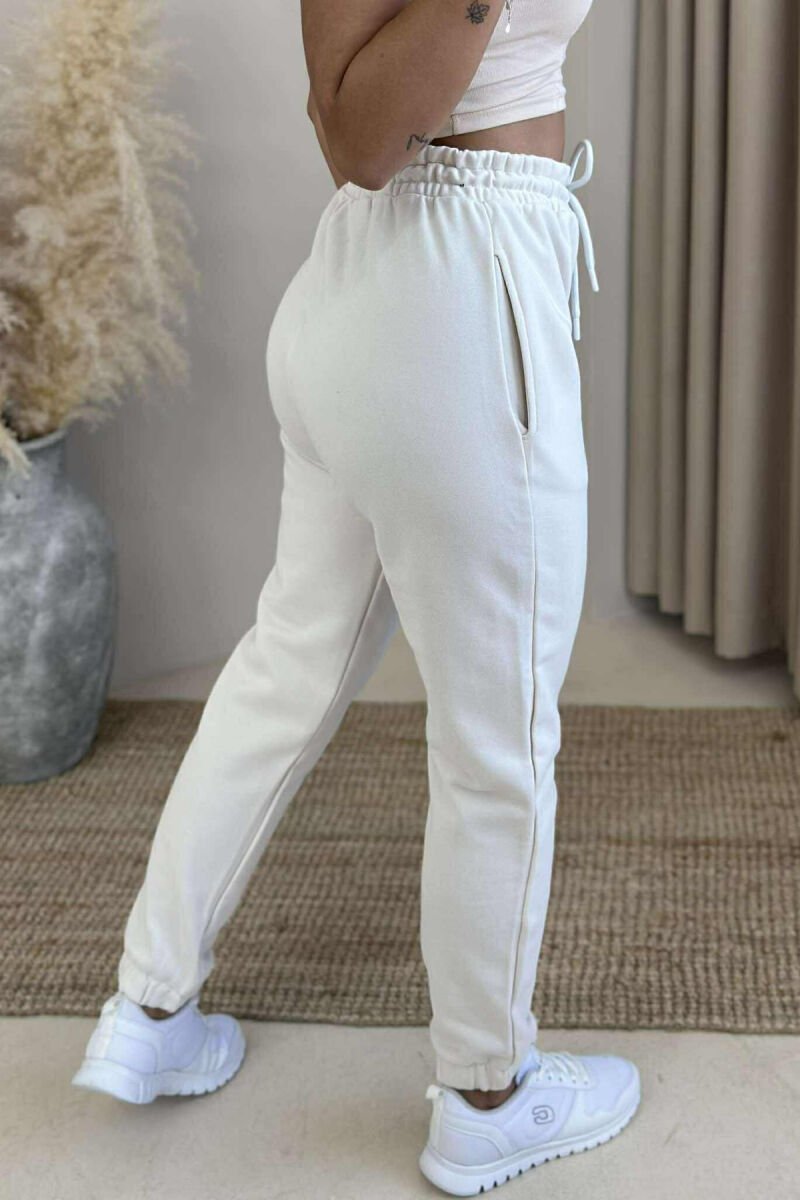 ONE COLOR ELASTIC WAIST WOMEN JOGGERS ANTIQUEWHITE/ANTIKE - 4