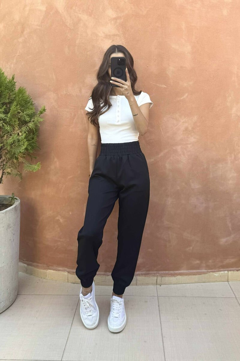 ONE COLOR ELASTIC WAIST WOMEN JOGGERS BLACK/ E ZEZE - 2