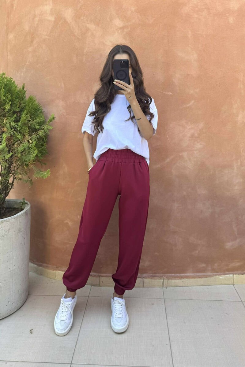 ONE COLOR ELASTIC WAIST WOMEN JOGGERS BURGUNDY/VISHNJE - 2