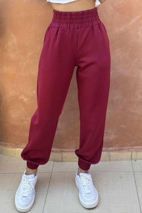 ONE COLOR ELASTIC WAIST WOMEN JOGGERS BURGUNDY/VISHNJE 