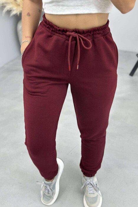 ONE COLOR ELASTIC WAIST WOMEN JOGGERS BURGUNDY/VISHNJE - 2