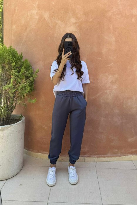 ONE COLOR ELASTIC WAIST WOMEN JOGGERS GREY/GRI - 2