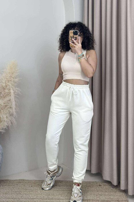ONE COLOR ELASTIC WAIST WOMEN JOGGERS LIGHT BEIGE/BZHZB - 1