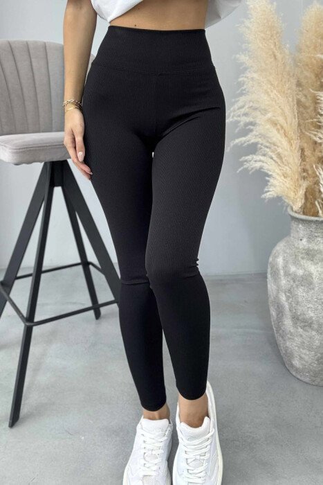 ONE COLOR ELASTIC WAIST WOMEN LEGGINGS BLACK/ E ZEZE - KLAUDIO FASHION