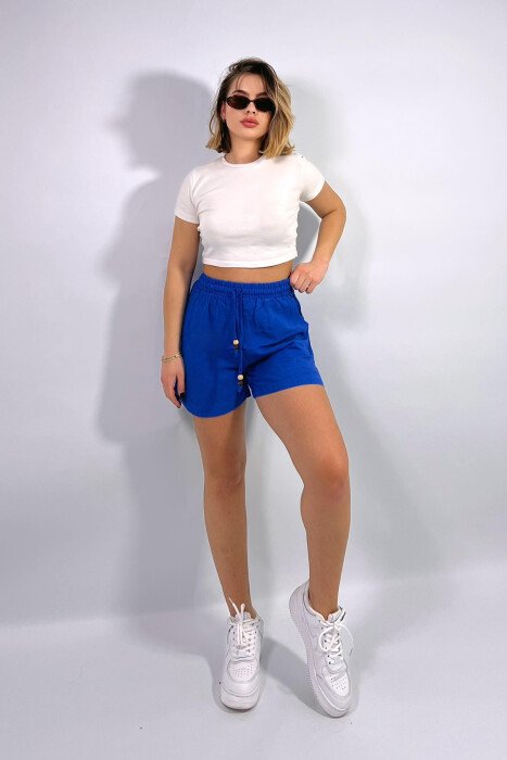 ONE COLOR ELASTIC WAIST WOMEN SHORTS BLUE/BLU - 1