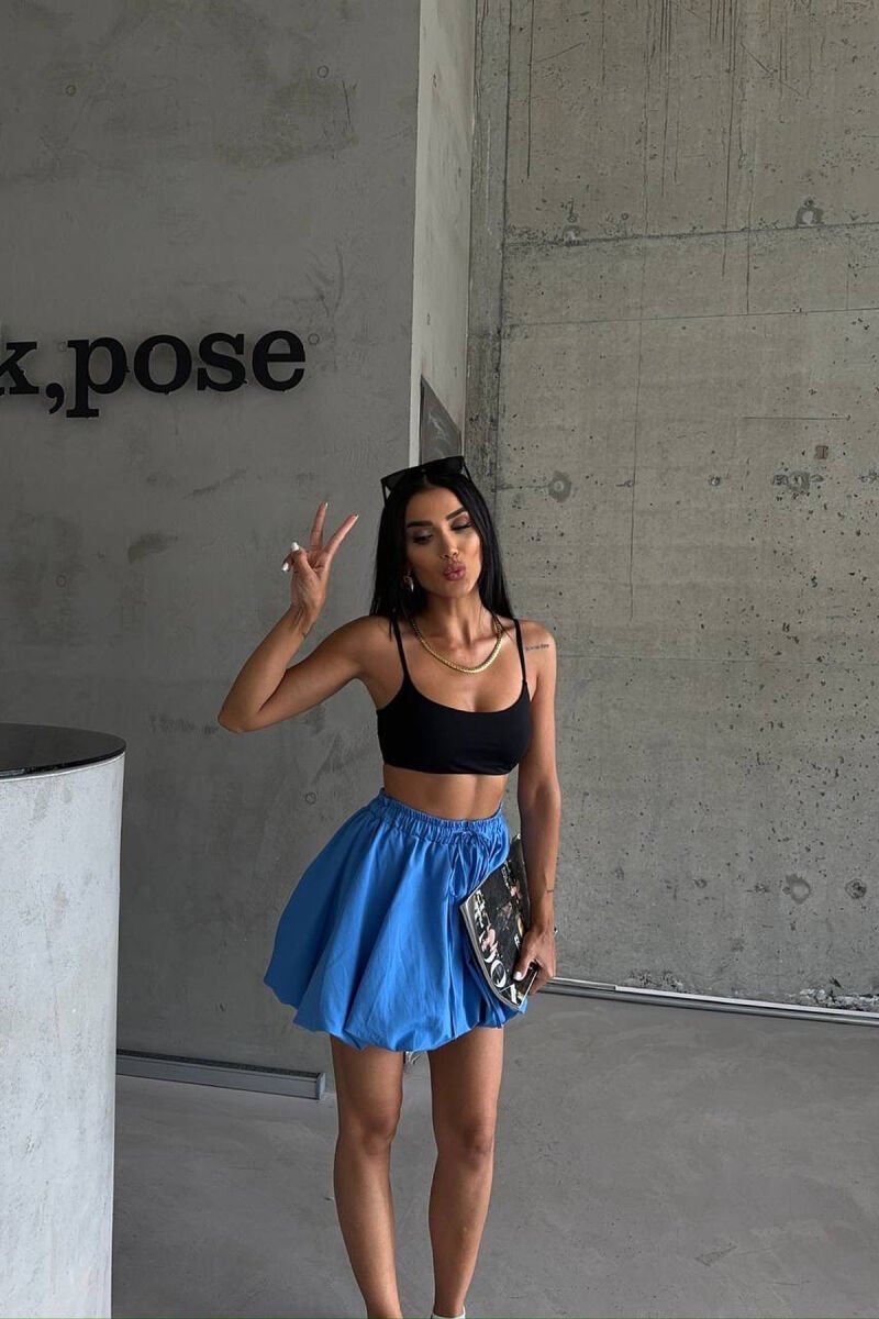 ONE COLOR ELASTIC WAIST WOMEN SKIRT BLUE/BLU - 3